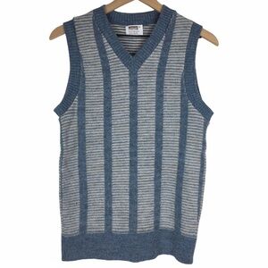 VINTAGE Wool Sweater Vest Montgomery Ward Stripe Sleeveless V Neck Size Medium